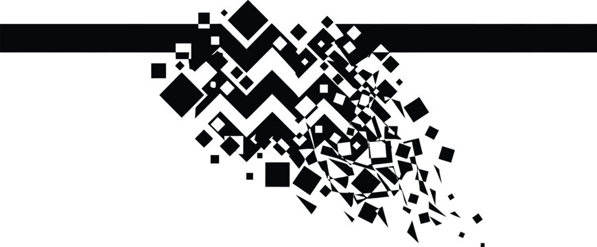 Black and white geometric shapes exploding in a vector graphic illustration