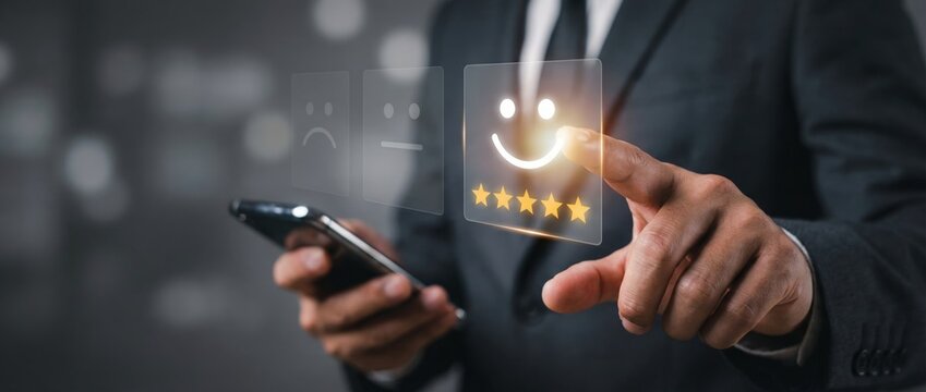 Enhancing customer satisfaction through digital feedback office setting business content professional environment close-up viewpoint user experience approach