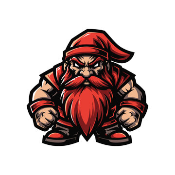 Cartoon dwarf with red beard angry.