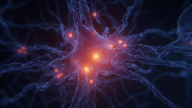 Network signal brain nerve cell neurology science biology neuron synapse glowing electric communication connections illuminated cortex microscopic anatomy conveying neural activity discovery