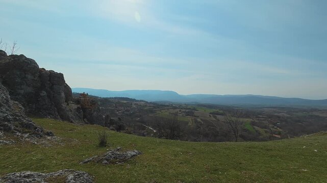 Rocky Hilltop Overlooking Village. Vrmdza, Mount Rtanj area. Balkans, Serbia.
