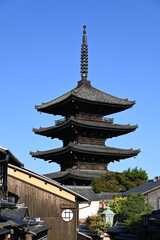 Fototapeta premium 京都・八坂の塔を望む歴史的街並みの風景 Historic streetscape with the iconic Yasaka Pagoda in Kyoto