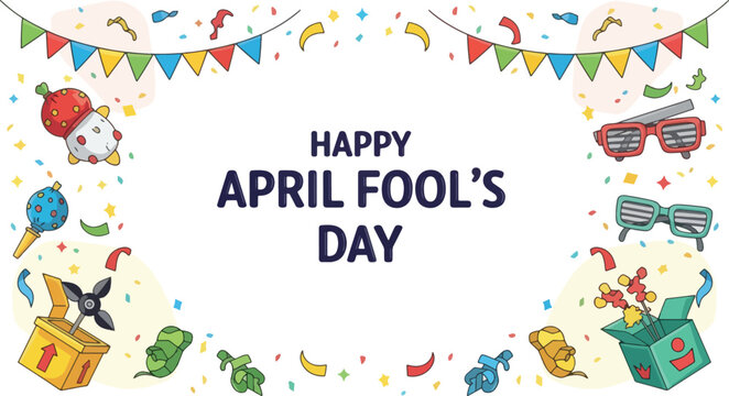 Happy April Fool&rsquo;s Day Colorful Doodle Frame