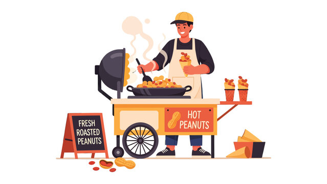 Peanut Vendor: An inviting depiction of a street vendor, expertly preparing and selling freshly roasted peanuts from a charming cart.