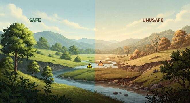 Safe and Unsafe Landscape Illustration for Mine Awareness Day