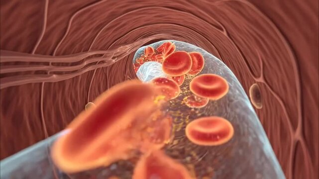 Red blood cells flowing through artery.