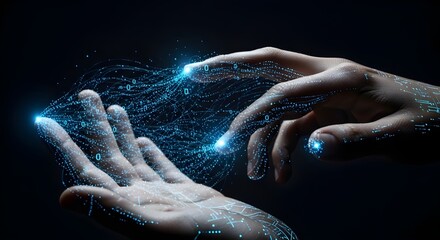 Fototapeta premium Human Hands Transforming into Digital Code – Artificial Intelligence Evolution Concept 