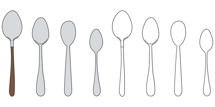Hand-drawn cartoon and doodle set of spoons on a white background.