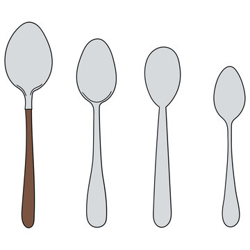 Hand-drawn cartoon set of spoons on a white background.