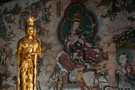 Exquisite Color-painted Sculpturein Huayan Temple, Datong, Shanxi, China, Liao Dynasty. 