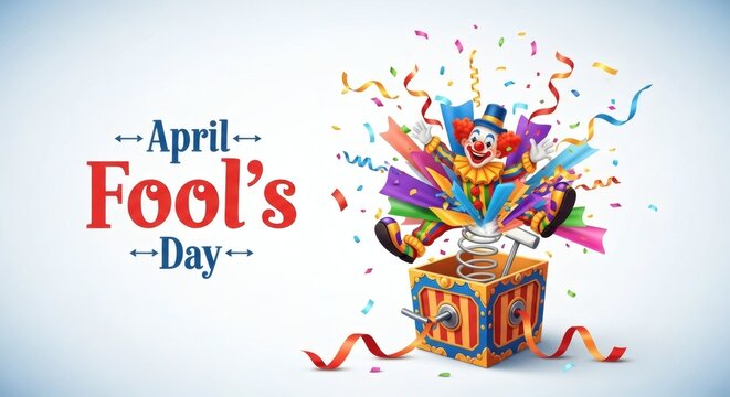 April Fools Day Typographic Poster with Jack in the Box