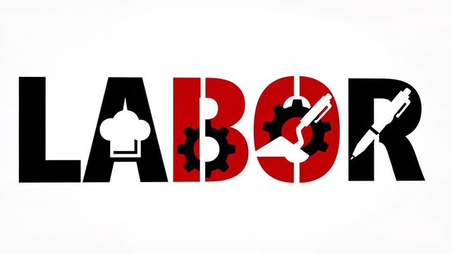 International Workers Day LABO Word with Industry Icons LABO letters