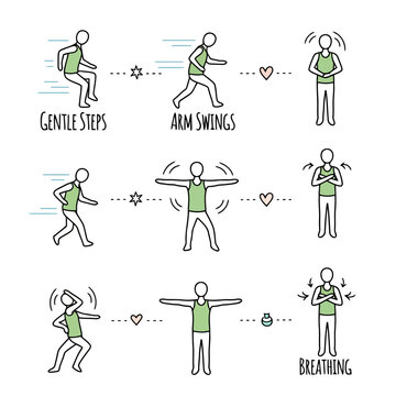 Gentle steps arm swings and breathing exercises for low impact cardio routine heart health and overall fitness.