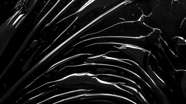 transparent plastic film wrap overlay texture on black background stop motion