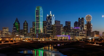 Obraz premium Dallas Skyline at Night - A Vibrant Urban Landscape.