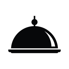 Obraz premium Black Silhouette of a Cloche Dish on White Background, Restaurant Service Icon