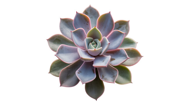 View of a purple succulent plant green leaves isolated on a transparent background