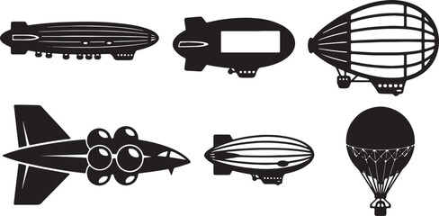 Blimp, Zeppelin, and Airship Black Solid Silhouettes © Reshma