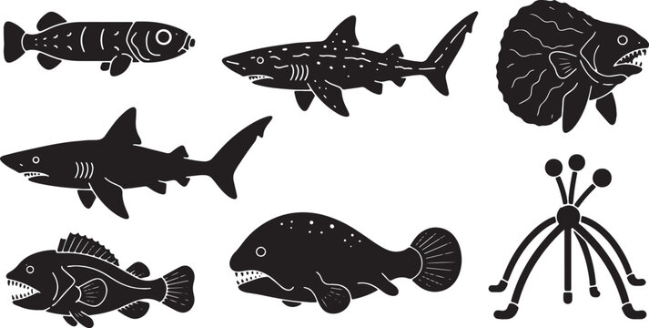 Bizarre and Unique Deep-Sea Fish Black Silhouettes