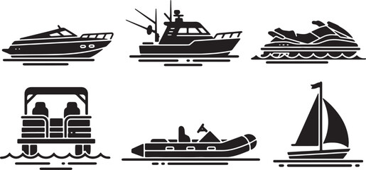 Small Boat and Watercraft Black Solid Silhouettes Set © Reshma
