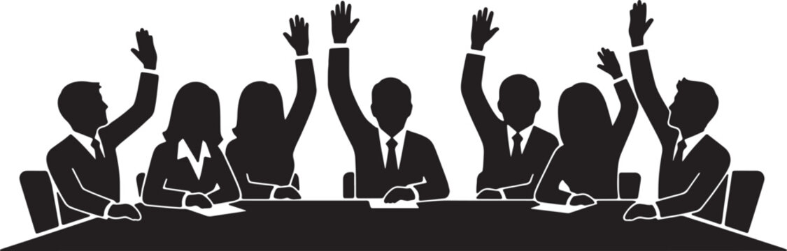 Business Boardroom Voting and Decision Making Silhouettes