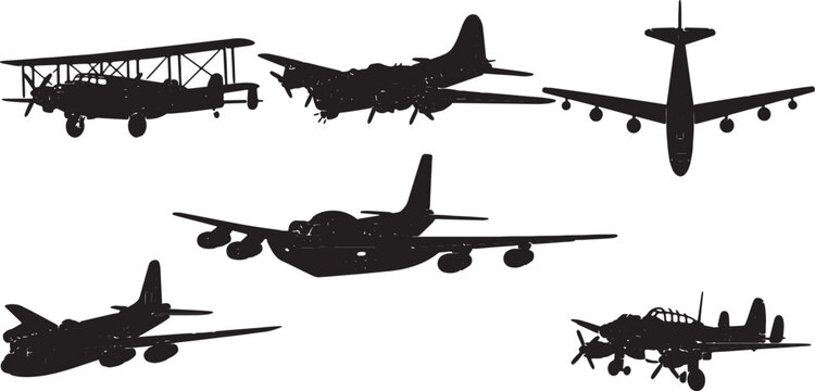 Bomber Aircraft Through History Black Solid Silhouettes