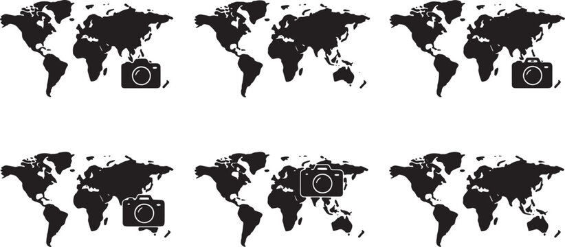 Black Solid Camera Photo Travel World Map Shapes