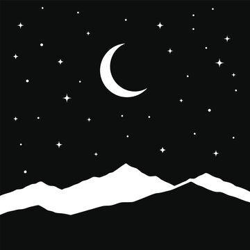 Crescent Moon in Night Sky.