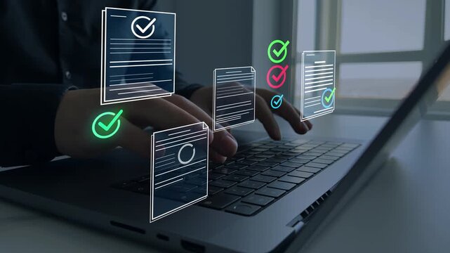 Tasks and validation and compliance for modern business system and productivity. Digital checklist documents verification and approval process and workflow management.  