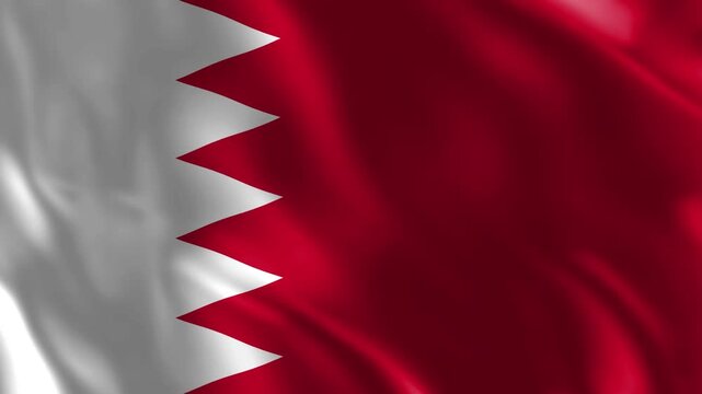 waving flag of Bahrain with five serrated points and realistic silk texture on red and white background
