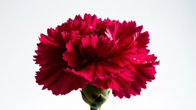 Close-Up of a Vibrant Red Carnation Flower With Detailed Petals Against a White Background