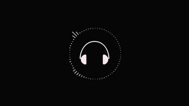 Minimalist headphones icon with sound waves on dark background. Headphones icon features sound waves in minimalist style. Dark background enhances minimalist headphones icon.
