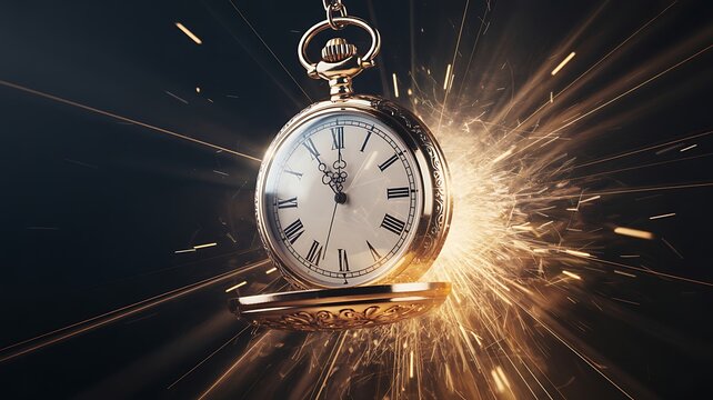 Pocket Watch Exploding with Sparks in a Dramatic Burst of Light Photo
