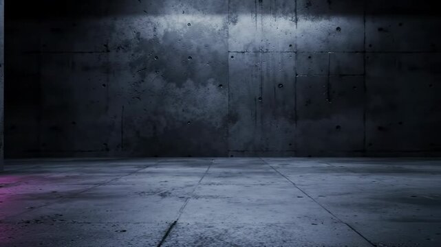 A sleek, intensely glowing abstract digital stream light source pulses in a vast, dark concrete brutalist chamber, casting chiaroscuro on rough textured surfaces. Concept of elegant future technology