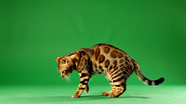 Green Screen Bengal Cat Standing on Hind Legs 4K