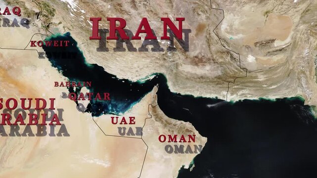 Satellite relief Map of the Strait of Hormuz and Shipping Lanes - zoom in - 3D rendering
