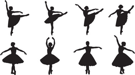 Black Solid Ballet Fouette Pirouette Silhouettes Set of Six on White Background © Shakeel