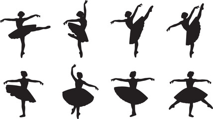 Black Solid Ballet Fouette Pirouette Silhouettes Set of Six on White Background © Shakeel
