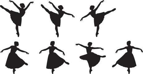 Black Solid Ballet Fouette Pirouette Silhouettes Set of Six on White Background © Shakeel