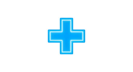 Obraz premium Bright blue plus sign icon with neon outline with isolated on white