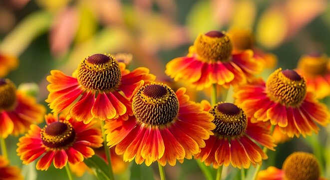 Vibrant Helenium Flowers Blooming in a Sunny Garden.