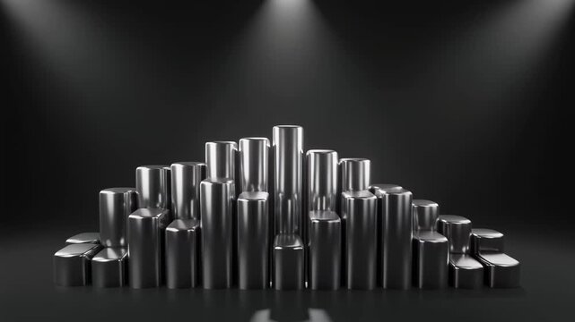 Stylish arrangement of metallic cylinders under dramatic lighting