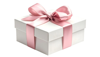 Obraz premium A white square gift box tied with a satin pink ribbon and bow