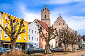 Obraz premium Aidenbach, scenic German town church and colorful architecture street view
