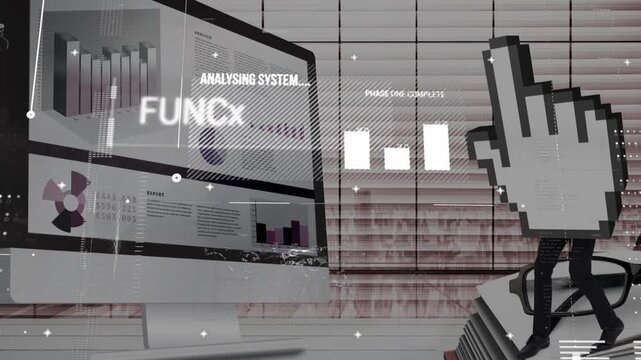 Animation of data processing over modern building