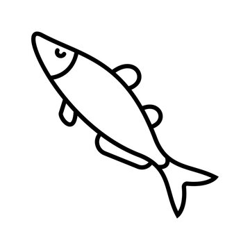 Smelt fish icon. Nature and freshwater fish line symbol. Black and white.