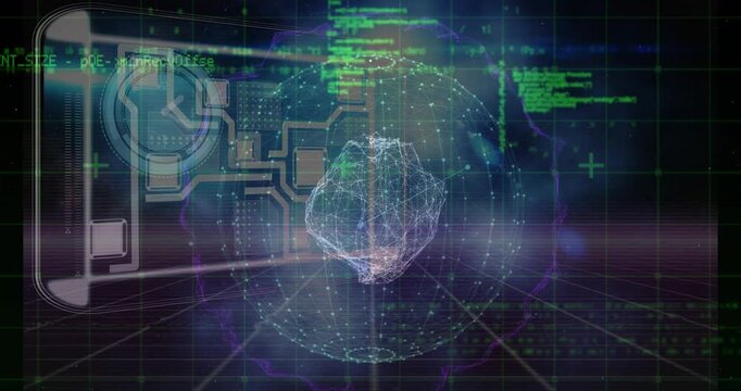Animation of data processing over clock and globe