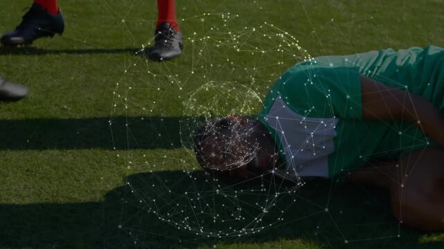 Animation of globe of connections over diverse football players