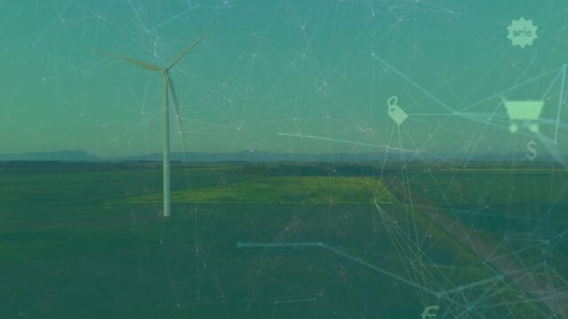 Animation of network of connections over windmills