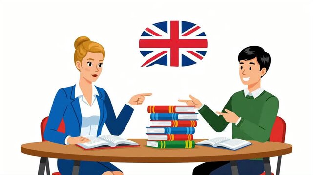 English Language Learning and Teaching - Teacher and Student with Books.